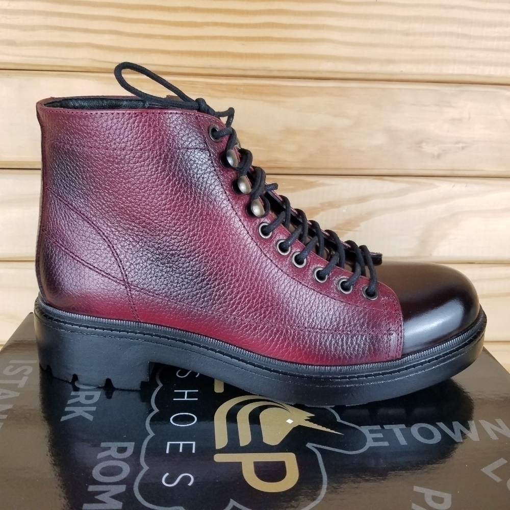Paul Branco Chukka Ankle Boots Mens 7 Genuine Leather Burgundy Moto Grunge Biker